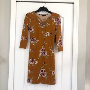 NWT Riley & James womens floral bodycon mini dress mustard small y2k